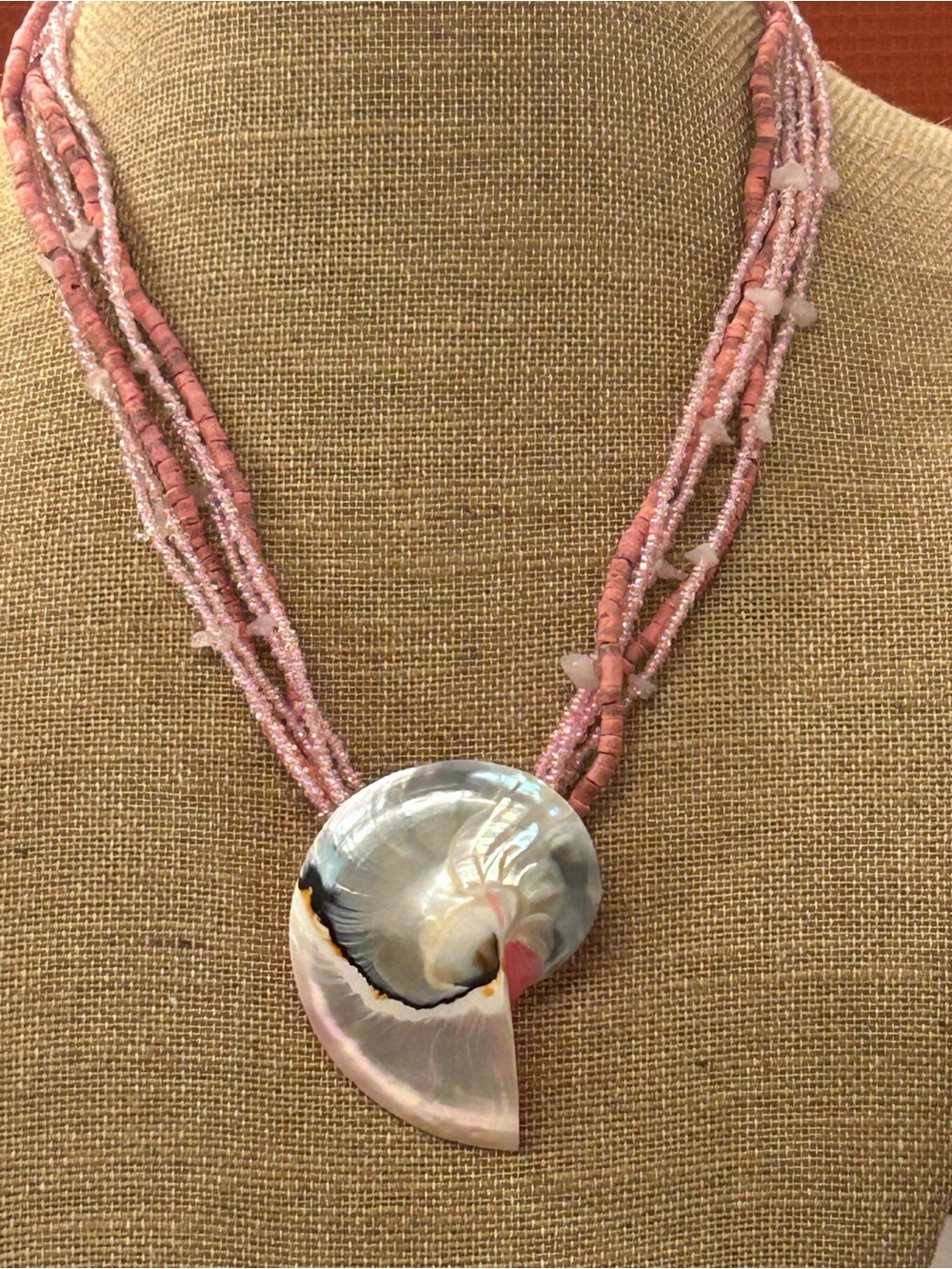 Beautiful artisan nautilus shell beaded necklace
